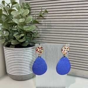 Handmade Metallic Blue Teardrop Earring with Beaded Post